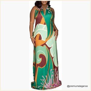 Plus Size Maxi Dress Halter Neck Backless Floral Summer Beach
